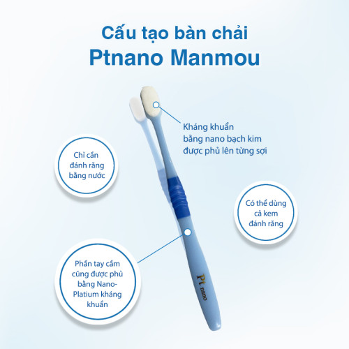 Bàn chải đánh răng kháng khuẩn Nano Bạch Kim Manmou - Màu Hồng - size trẻ em